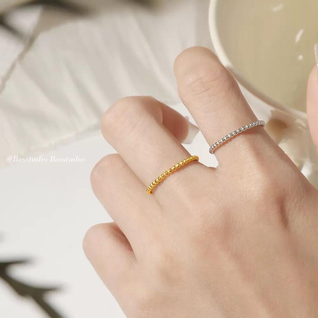 Basstudio 小金珠戒指转运珠不掉色钛钢戒指小众设计女爆款高级感