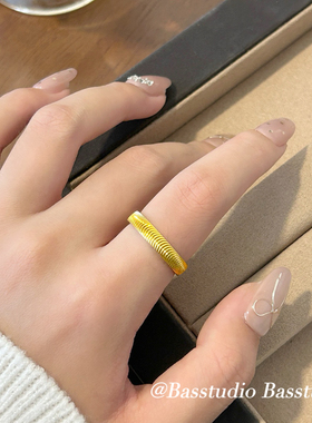 Basstudio 波光粼粼~猫眼波纹戒指轻奢高级感尾戒素圈戒指女小众