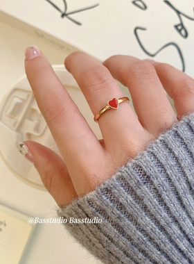 Basstudio不掉色红色爱心戒指女轻奢小众设计ins潮食指戒简约百搭