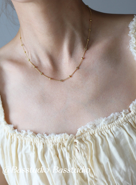 Basstudio 日系轻奢小珠花圆珠雪花小球项链锁骨链 钛钢镀18K金