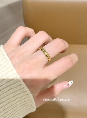 Basstudio 中古vintage简约星星戒指钛钢镀18k金时尚镶钻女小众