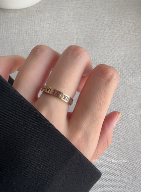 Basstudio罗马数字戒指女钛钢不掉色情侣对戒小众轻奢高级感食指