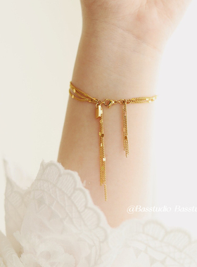 Basstudio 不掉色！波光粼粼国风三层流苏仙女款手链钛钢镀18K金