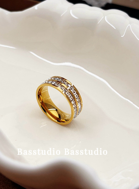 Basstudio双排钻钛钢戒指女小众高级感不掉色金色满天星食指戒指