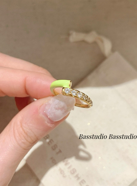 Basstudio彩虹滴油微镶锆石戒指女轻奢高级感小众设计钛钢不掉色