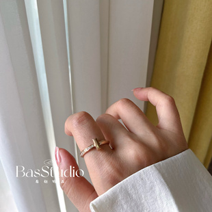 BasStudio 不掉色明星同款钛钢戒指玫瑰金镶钻小众设计轻奢情侣戒