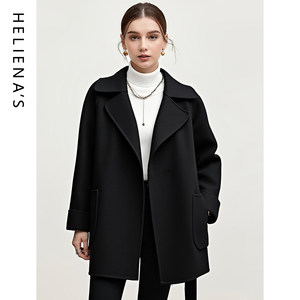 海兰丝双面呢短款大衣冬季正肩西装领保暖羊毛毛呢外套女