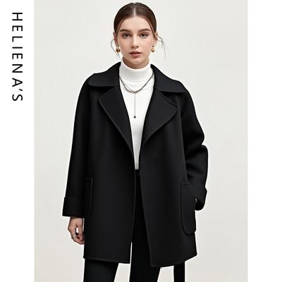 正肩西装领保暖羊毛毛呢外套女