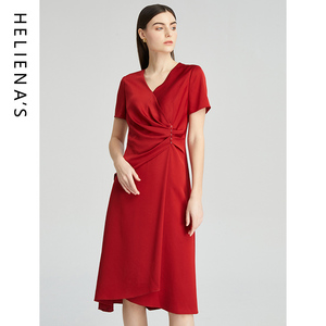 海兰丝2024商场同款连衣裙夏季新款连衣裙红色气质时尚长袖裙子女