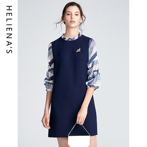 海兰丝春夏新款气质五分袖裙子女士遮肚子显瘦碎花雪纺连衣裙