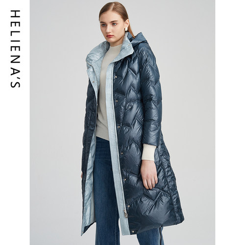 海兰丝撞色时尚连帽羽绒服