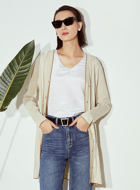 海兰丝法式慵懒风V领修身毛针织衫开衫外套 秋季新款H231KC01