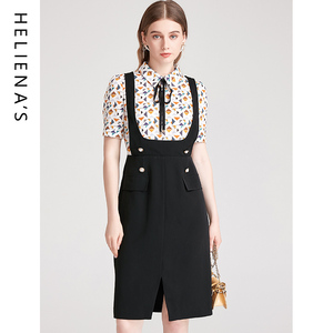 海兰丝HOT推荐春夏新款时尚减龄假两件衬衫裙气质碎花雪纺连衣裙