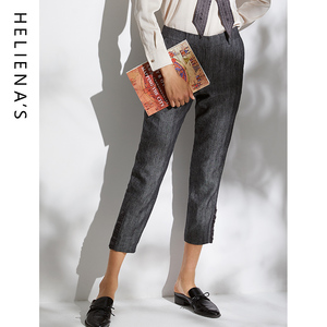 海兰丝2022早春新款同款百搭灰色小脚烟管裤女士九分休闲西裤