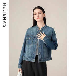 海兰丝小个子修身显高短款牛仔外套女复古休闲上衣