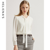 小衫 上衣气质淑女白色雪纺衬衫 女 百搭V领长袖 海兰丝2025春夏新款