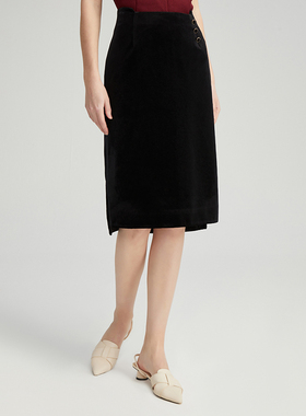 海兰丝高腰拉链黑色别致设计感收腰H版裙半身裙春夏新款H211SK06