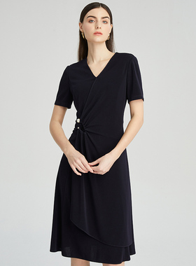 海兰丝2024商场同款连衣裙夏季法式复古收腰显瘦连衣裙 H232OP10