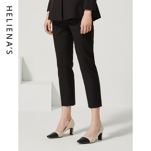 海兰丝黑色修身休闲裤