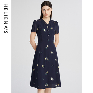 海兰丝连衣裙 茶歇法式连衣裙女夏季2024新款短袖收腰V领碎花