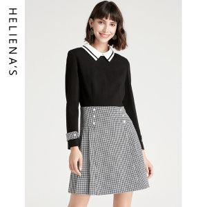 海兰丝春季新款高端轻奢长袖打底裙时尚收腰显瘦假两件连衣裙