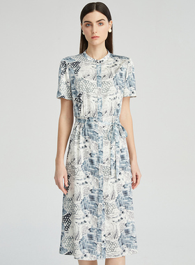 海兰丝2024商场同款连衣裙法式致独特显瘦印花夏新款裙子H232OP04