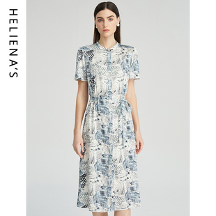 海兰丝2024商场同款连衣裙法式致独特显瘦印花夏新款裙子H232OP04