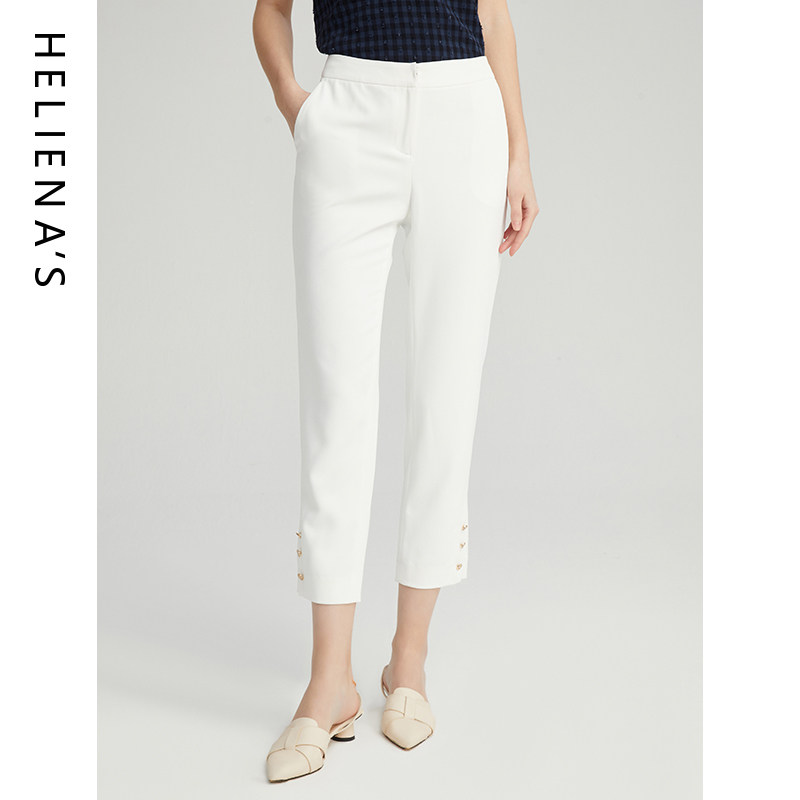 海兰丝女装白色裤子 春季新款白色直筒裤子时尚职业西裤