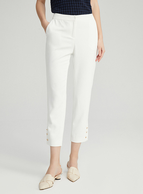 海兰丝女装白色裤子 春季新款白色直筒裤子时尚职业西裤