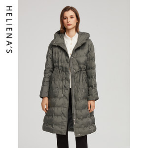 海兰丝冬季新款轻柔哑光暗纹中长款女羽绒服简约通勤保暖外套