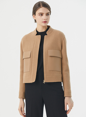 海兰丝复古休闲短外套上衣小香风23冬季新款短外套夹克H233JK05