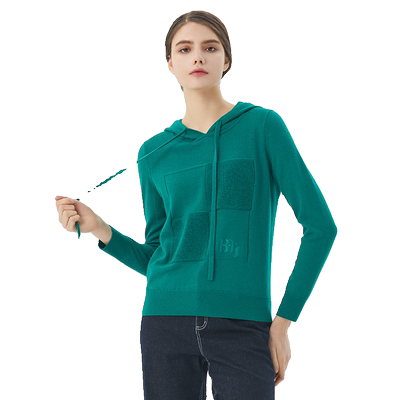 海兰丝纯色休闲连帽套头衫