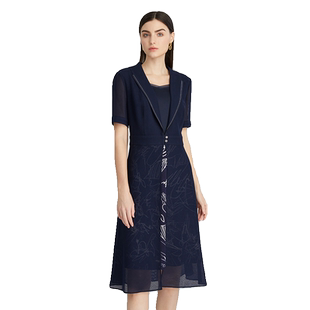 海兰丝新款商场同款时尚简约假两件连衣裙通勤淑女显瘦连衣裙