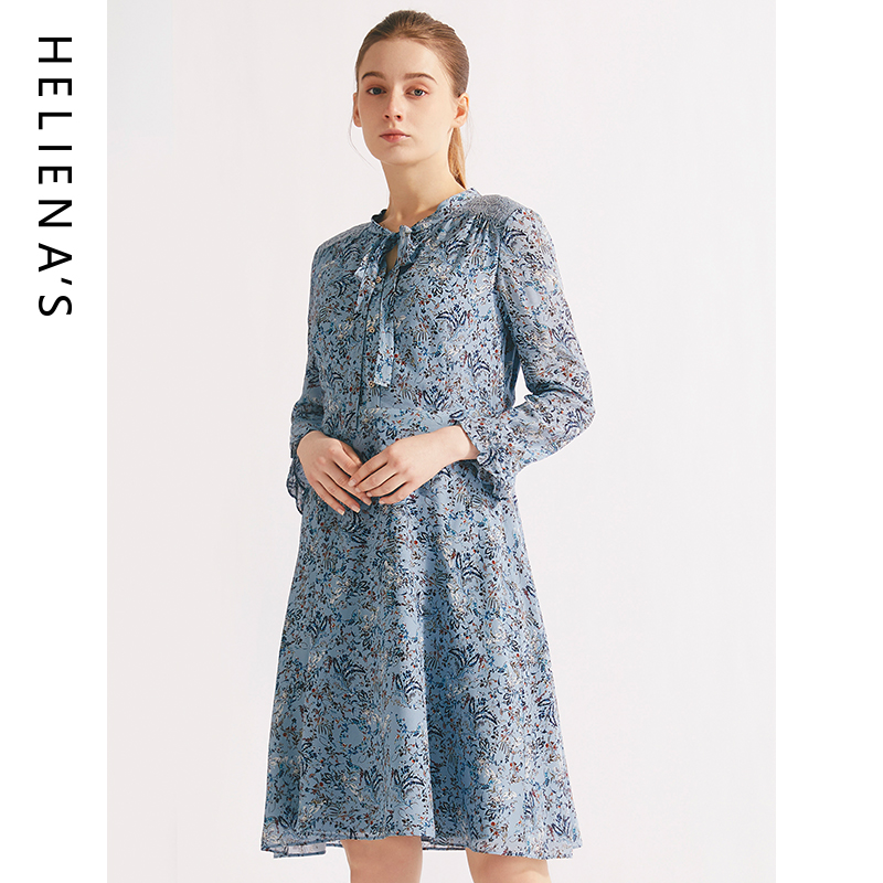 海兰丝时尚印花收腰连衣裙