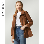 连帽上衣 中长款 海兰丝新款 双层收腰抗皱休闲风衣女时尚