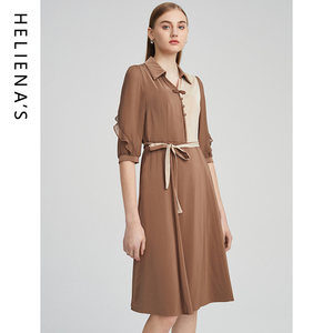 海兰丝优雅连衣裙复古气质小香风中袖收腰连衣裙2024冬季新款裙子