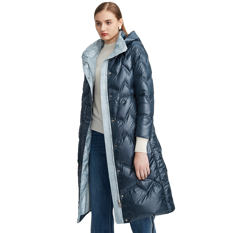 海兰丝撞色时尚连帽羽绒服