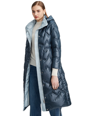 海兰丝撞色时尚连帽羽绒服