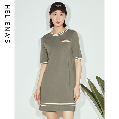 海兰丝条纹减龄显瘦连衣裙