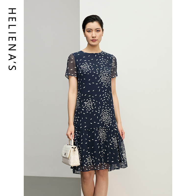 海兰丝2025夏新款时尚真丝连衣裙