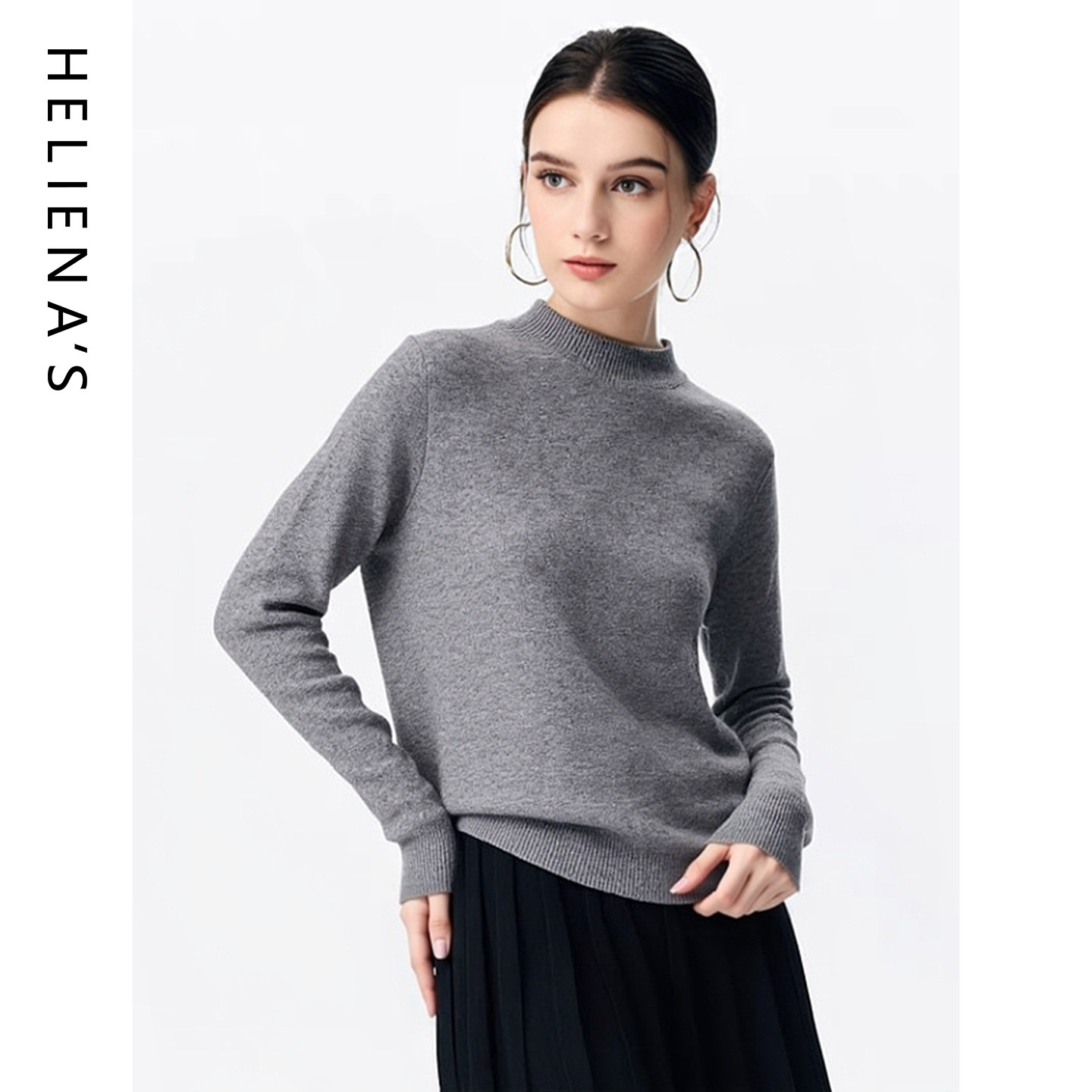 海兰丝极简风灰色半高领针织衫女秋冬修身羊毛衫百搭内搭上衣,女装/女士精品,羊绒衫,淘宝优惠券,粉丝福利购,淘宝优惠卷