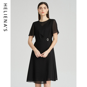海兰丝2024商场同款连衣裙法式复古显瘦小黑裙夏季通勤长裙连衣裙