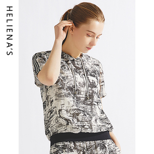 海兰丝印花外套上衣 法式短袖碎花上衣棉质衫女设计感小众小衫