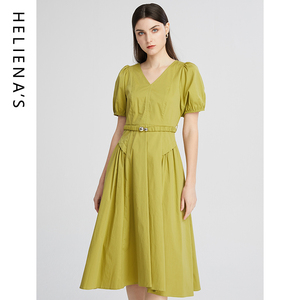 海兰丝连衣裙子2024年新款短袖女装气质洋气夏天收腰显瘦中长裙