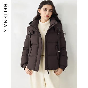 海兰丝小个子短款羽绒服女连帽加厚面包服冬季外套