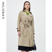 海兰丝2025春秋新款 帅气精致落肩双排扣收腰风衣女 简约大方中长款