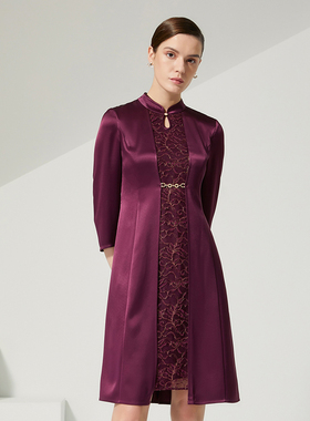 海兰丝法式小香风气质名媛长袖针织连衣裙2024年冬季新款H223OP06