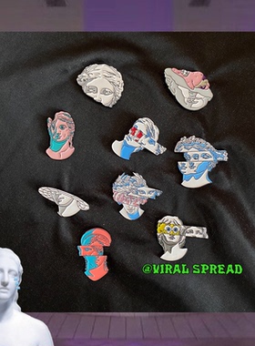 VIRAL SPREAD vaporwave蒸汽波丧气分裂石膏头像胸针徽章恶搞
