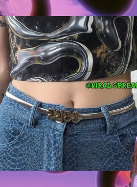VIRAL SPREAD 包邮90s复古辣妹可爱爱心金属闪闪性感y2k弹力腰带