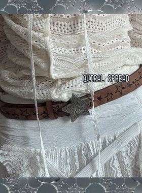 VIRAL SPREAD 走进西部世界牛仔辣妹雕花五角星复古棕色y2k腰带